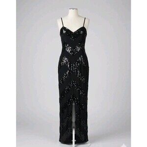 VTG 90s Niteline Silk Sequin Gown, Whimsigoth, Black Tie, Art Deco Flapper Dress